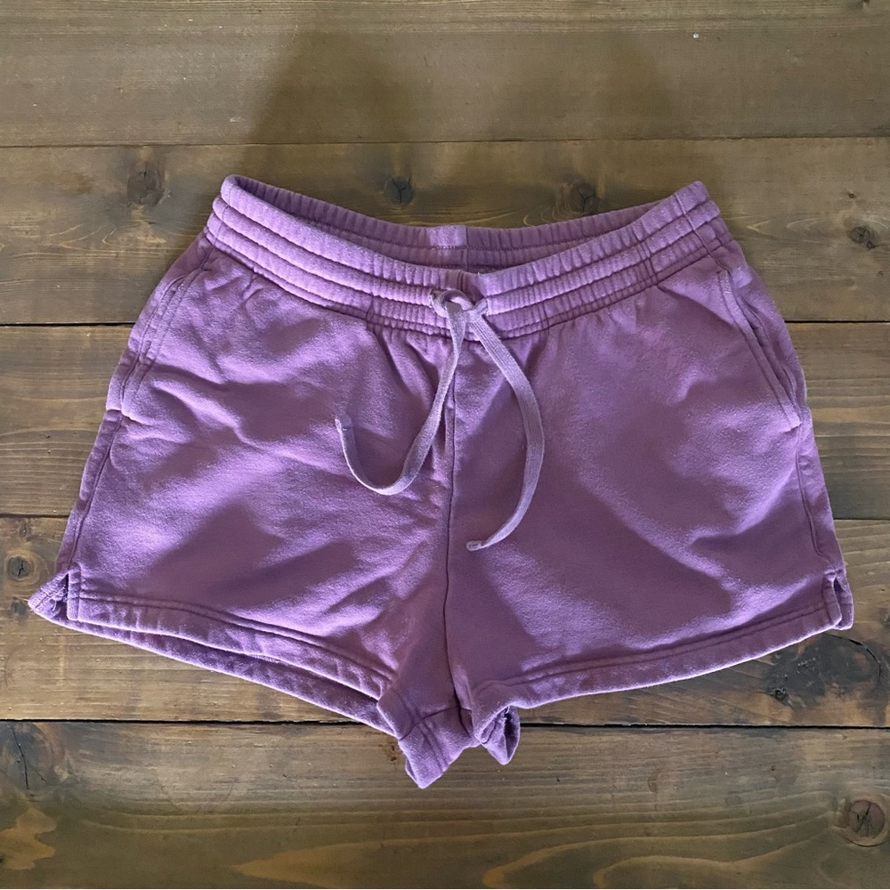 girlfriend collective lavender drawstring athletic shorts